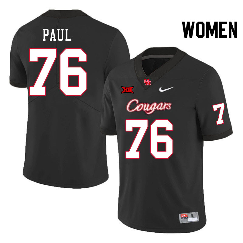 Women #76 Patrick Paul Houston Cougars Big 12 XII College Football Jerseys Stitched-Black - Click Image to Close